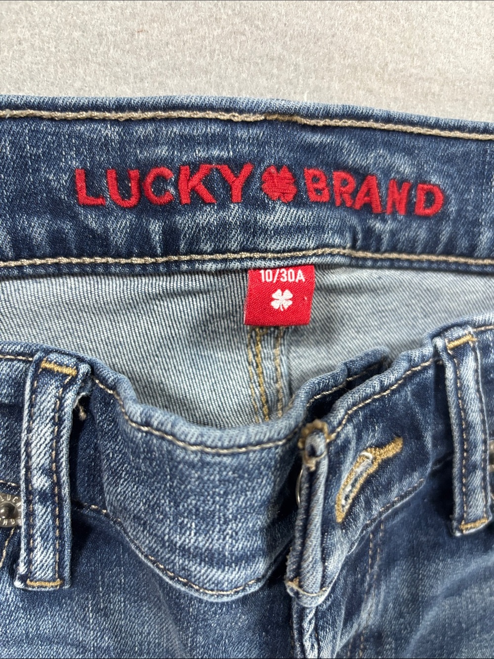 Lucky Brand Blue Flare Jeans with Light Floral Embroidery 10/30 - Picture 2 of 9